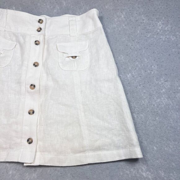Soft Surrounding Skirt Size Medium Beige Linen Button Front Pockets Mini Skirt - Picture 4 of 11